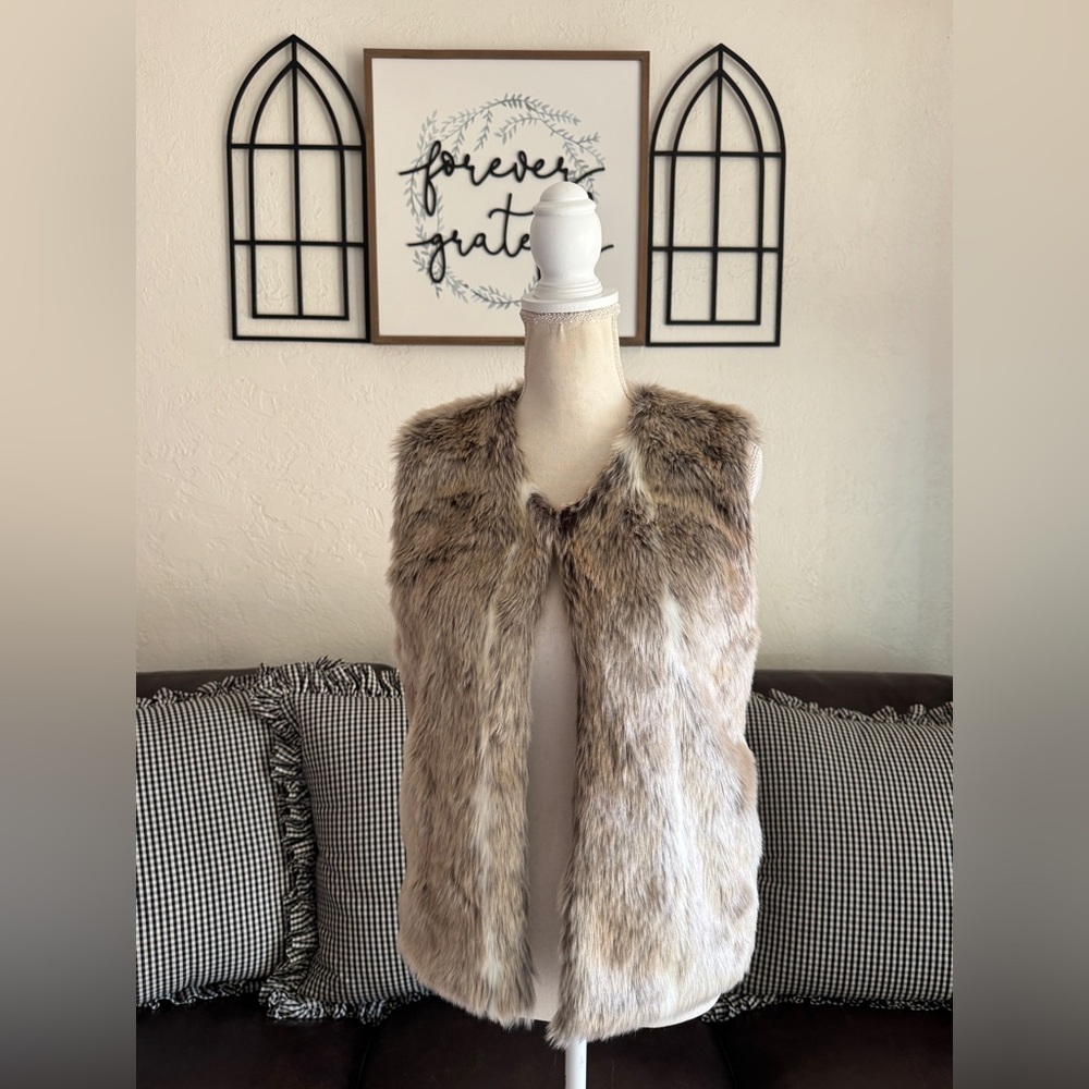 Vintage Y2K Faux Fur Vest Fall Cozy Size M